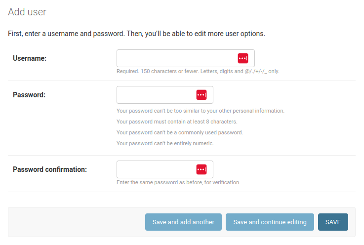 Screenshot du formulaire de création d'utilisateur